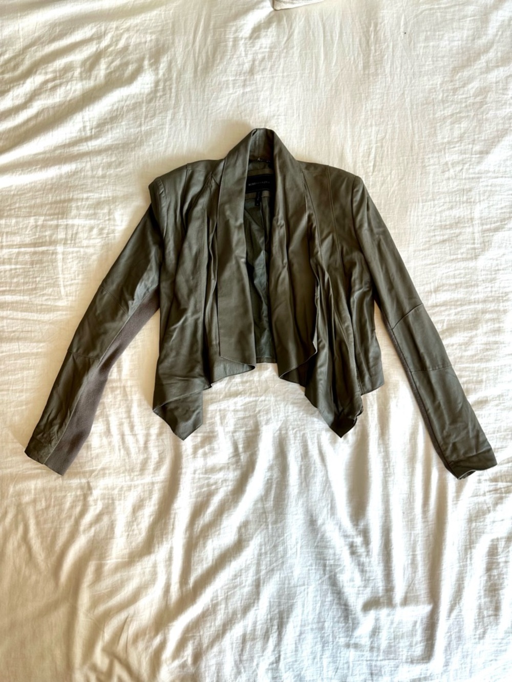 BCBGMaxAzria Gray Draped Leather Open-Front Jacket